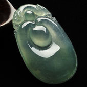 冰种晴水缅甸翡翠A货双龙如意挂件