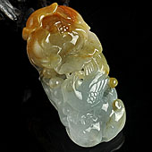 糯冰种褐黄翡缅甸翡翠A货花开富贵挂件