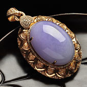 糯冰种紫罗兰缅甸翡翠A货镶玫瑰金胸坠（真钻）