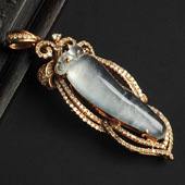 冰玻种缅甸翡翠A货镶玫瑰金福瓜胸坠（真钻）