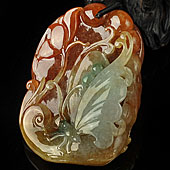 糯冰种三彩缅甸翡翠A货如意蝶挂件