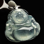 冰种飘花缅甸翡翠A货玉佛挂件
