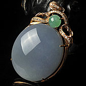 冰种紫罗兰缅甸翡翠A货镶玫瑰金蛋面胸坠（真钻）