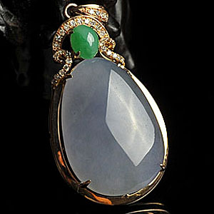 冰种紫罗兰缅甸翡翠A货镶玫瑰金蛋面胸坠（真钻）