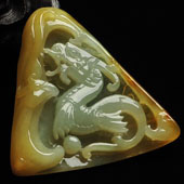 糯冰种褐黄翡缅甸翡翠A货龙牌挂件