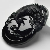 冰玻种墨翠缅甸翡翠A货飞龙在天挂件
