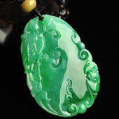 糯冰种翠色缅甸翡翠A货福寿如意挂件