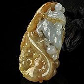 糯冰种褐黄翡缅甸翡翠A货事事如意挂件