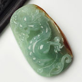 糯冰种晴水略带褐黄翡缅甸翡翠A货龙牌挂件