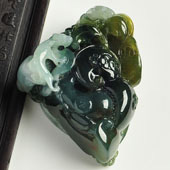 糯冰种青褐翡缅甸翡翠A货万事如意挂件