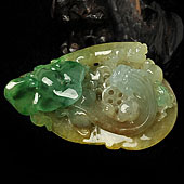 糯冰种黄加绿缅甸翡翠A货福寿如意挂件