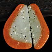 糯冰种红黄翡缅甸翡翠A货龙凤佩挂件（一对）