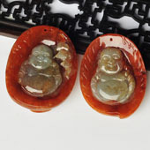 糯冰种褐红翡缅甸翡翠A货玉佛挂件（一对）