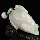 糯冰种白底青缅甸翡翠A货福瓜挂件/手玩件