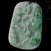 糯冰种飘花缅甸翡翠A货福寿如意挂件