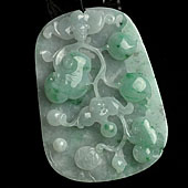 糯冰种飘花缅甸翡翠A货福寿如意挂件