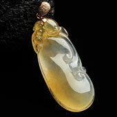 冰种黄翡缅甸翡翠A货如意挂件