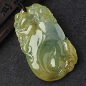 冰种褐黄翡略飘花缅甸翡翠A货如意挂件