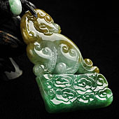 糯冰种三彩缅甸翡翠A货事事如意挂件