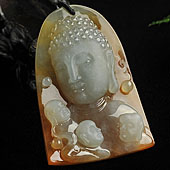 冰种红黄翡缅甸翡翠A货释迦牟尼挂件