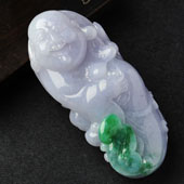 糯冰种春带彩缅甸翡翠A货布袋佛挂件