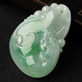 糯冰种飄绿花缅甸翡翠A货如意寿挂件