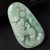 糯冰种飄绿花缅甸翡翠A货如意寿挂件