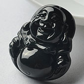 糯冰种墨翠缅甸翡翠A货玉佛挂件