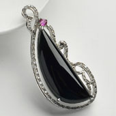 冰种墨翠缅甸翡翠A货镶白金胸坠（真钻）