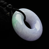 糯冰种淡春带彩缅甸翡翠A货平安环挂件