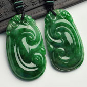 糯冰种阳绿缅甸翡翠A货如意挂件（一对）