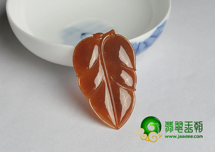 冰种褐红翡缅甸翡翠A货叶子挂件
