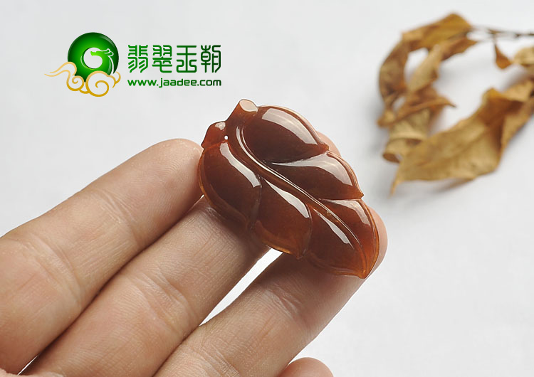 糯冰种褐红翡缅甸翡翠A货叶子挂件