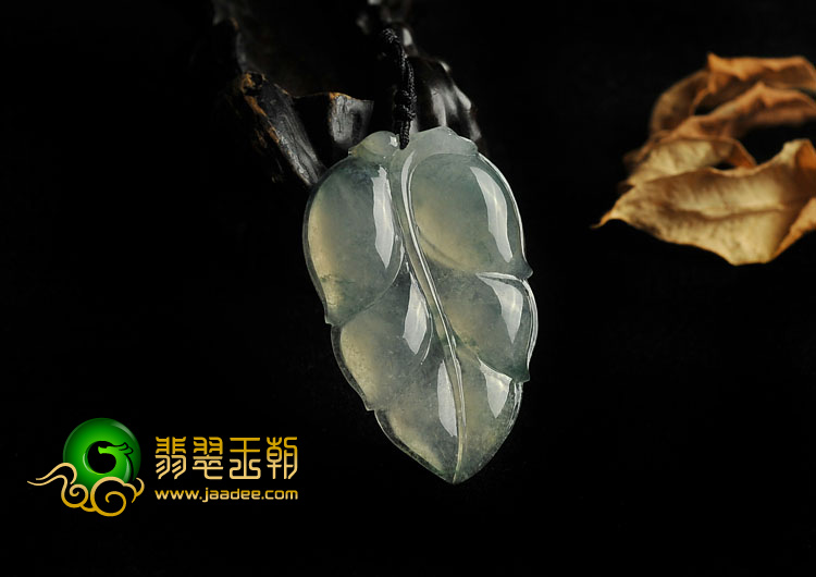 冰种飘花缅甸翡翠A货叶子挂件