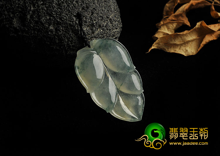 冰种飘花缅甸翡翠A货叶子挂件