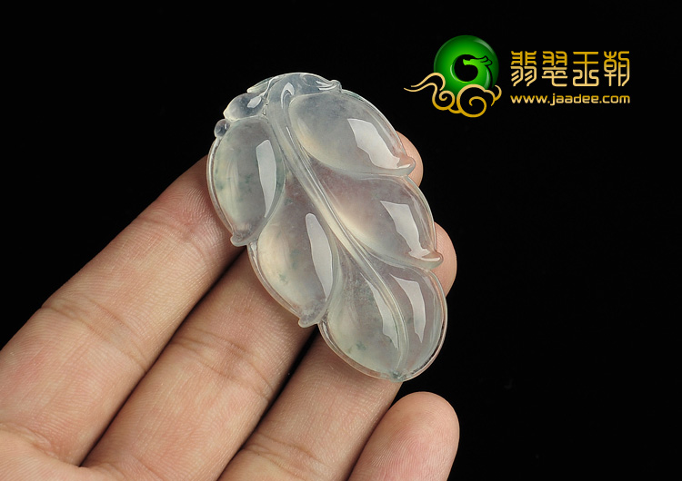 冰种飘花缅甸翡翠A货叶子挂件