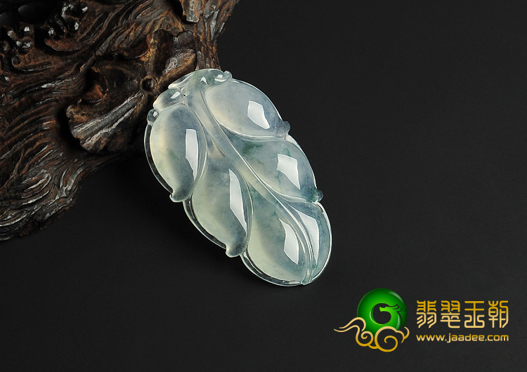冰种飘花缅甸翡翠A货叶子挂件
