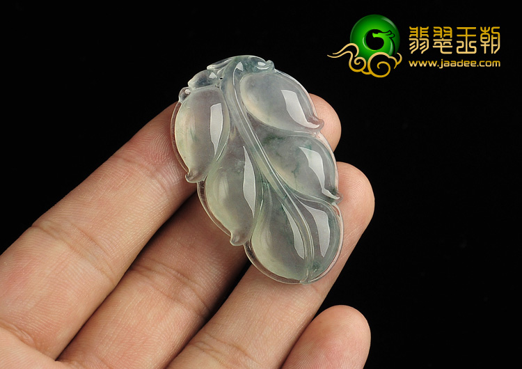 冰种飘花缅甸翡翠A货叶子挂件