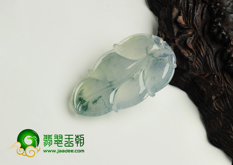 冰种飘花缅甸翡翠A货叶子挂件