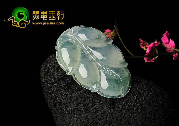 冰种飘花缅甸翡翠A货叶子挂件