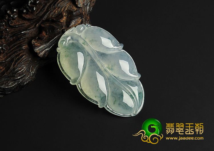 冰种飘花缅甸翡翠A货叶子挂件