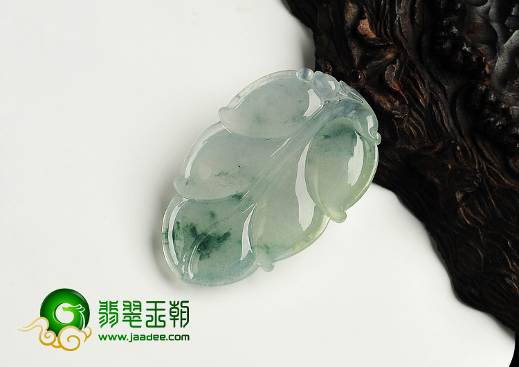 冰种飘花缅甸翡翠A货叶子挂件