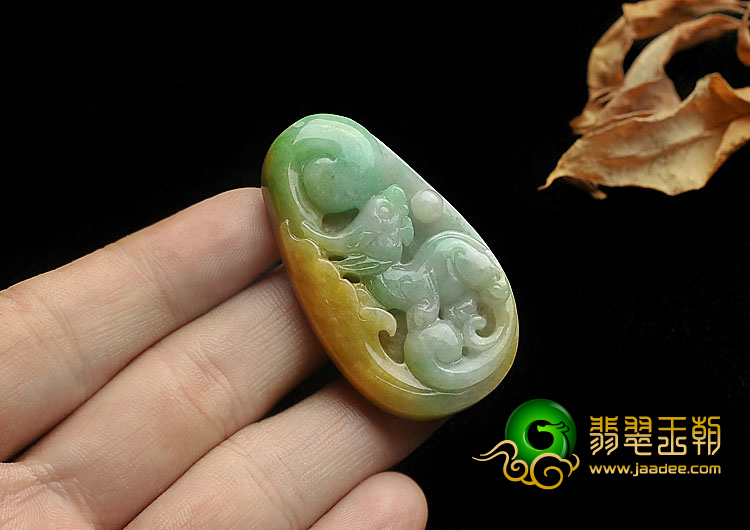 糯冰种黄加绿缅甸翡翠A货貔貅挂件