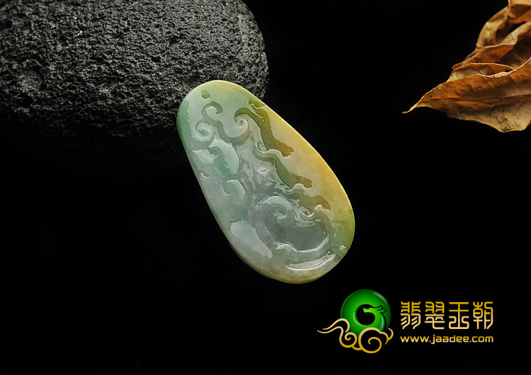 糯冰种黄加绿缅甸翡翠A货貔貅挂件