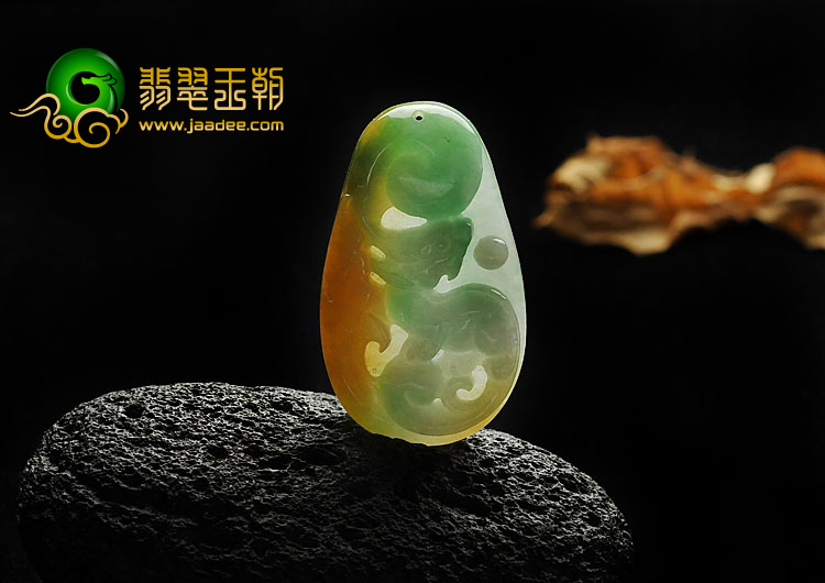 糯冰种黄加绿缅甸翡翠A货貔貅挂件