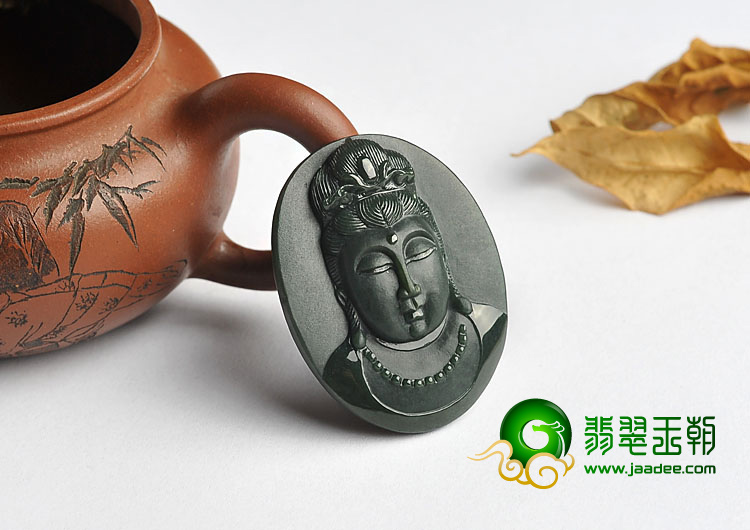 冰种墨翠缅甸翡翠A货观音挂件
