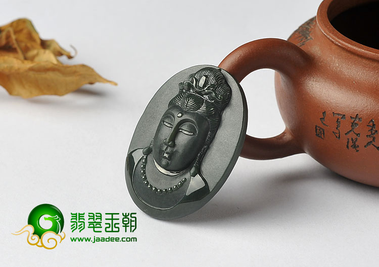 冰种墨翠缅甸翡翠A货观音挂件