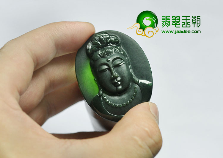 冰种墨翠缅甸翡翠A货观音挂件
