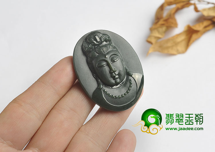 冰种墨翠缅甸翡翠A货观音挂件
