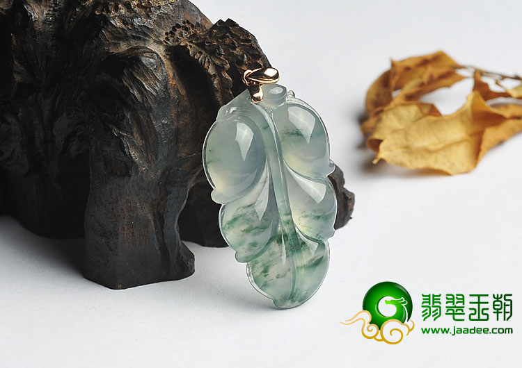 冰玻种飘花缅甸翡翠A货叶子挂件